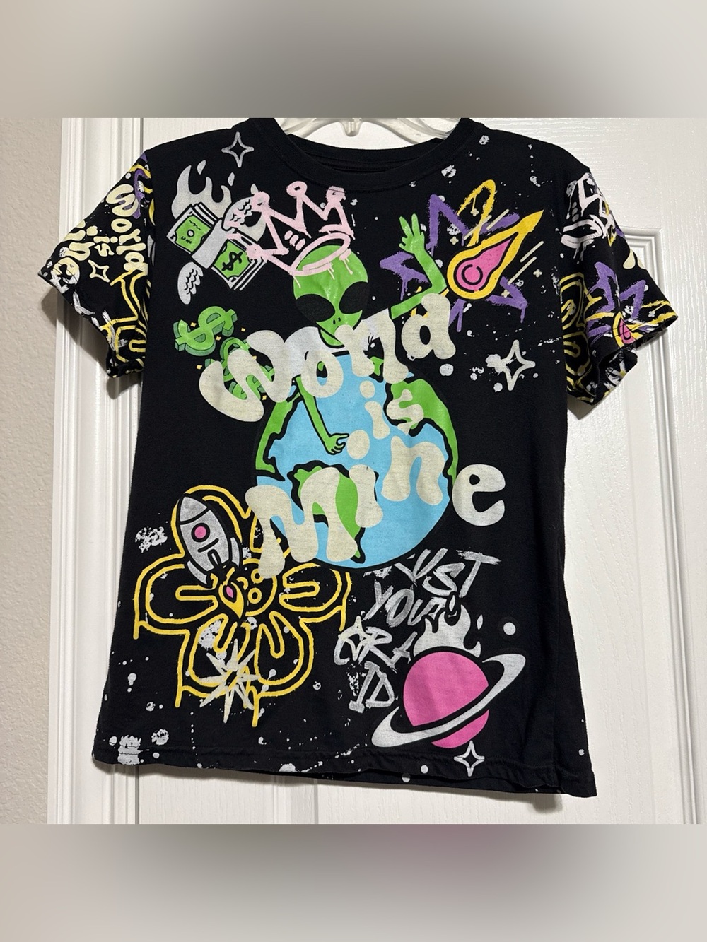 Kids Black Graphic Alien & Planet Short Sleeve Tee